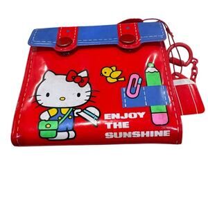 Vintage Hello Kitty Wallet Red Vinyl Close Snap WIth Card Holder
